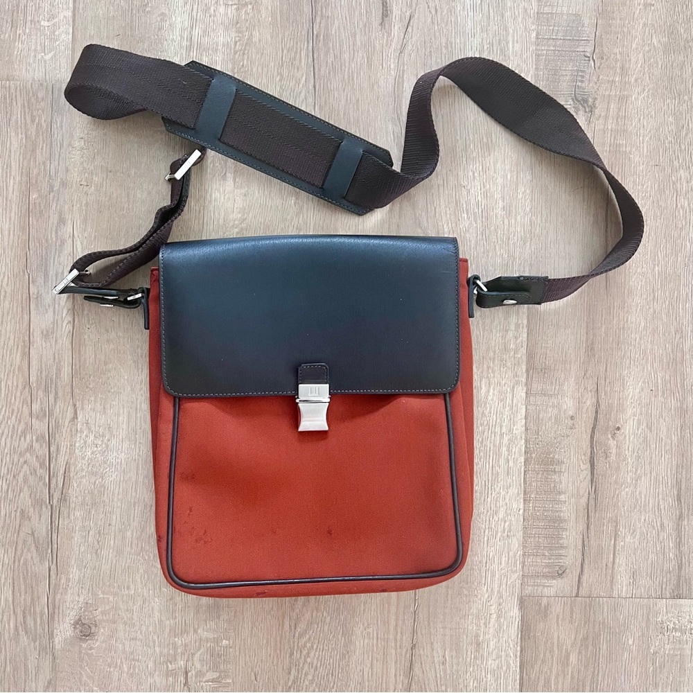 Dunhill Shoulder Sling Bag Canvas Leather Crossbody Orange Black‎ Made In Italy
